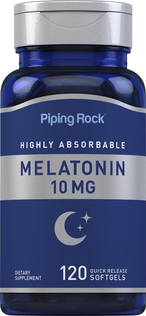 Piping Rock Melatonin 10 mg | 120 Softgel kapsler | Hurtigutgivelse Supplement | Høyt absorberbar | Ikke-GMO, Glutenfri