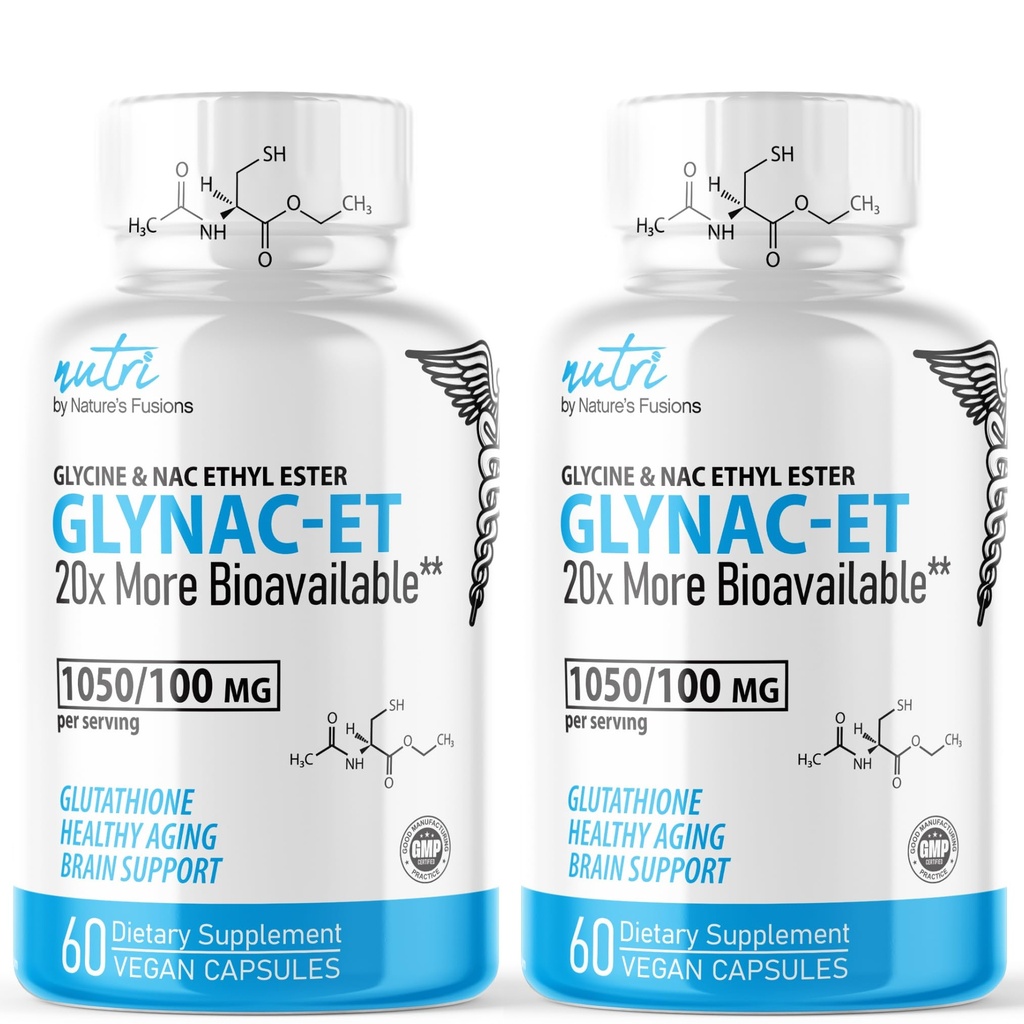 Naturens Fusjoner GlyNAC-ET NAC Supplement N-Acetyl Cysteine Etyl Ester - 20x Mer Biotilgjengelig - Glycine & N-acetylcysteine Etyl Ester Anti Aging Supplement, Boost Glutathione Pack of 2-120 Count