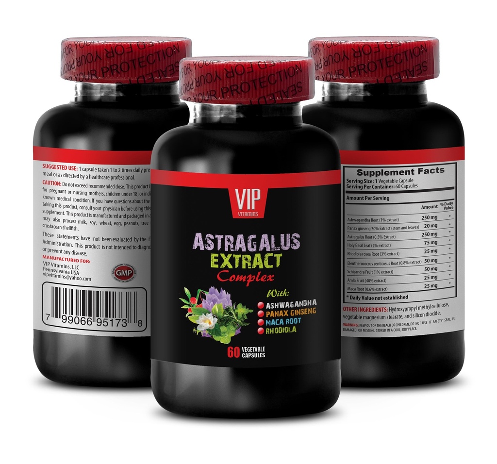 astragalus kompleks - Astragalus EXTRACT COMPLEX med Ashwagandha, Panax ginseng, Astragalus, Maca - hellige basilika kapsler, astragalus immunstøtte, astragalus ekstrakt kapsler 1 flaske 60 kapsler