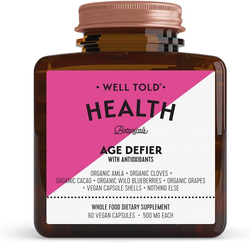 Vel Told Anti-Aging Hudstøtte Supplement Helse Age Defier med Økologisk Amla, Cacao og Resveratrol fra organiske Druer - Ikke-GMO + Vegan (60 kapsler)