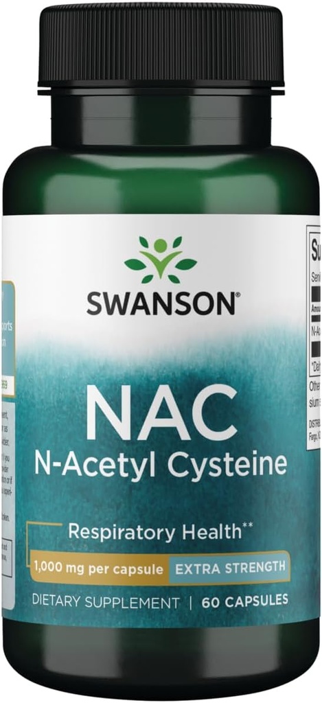 Swanson NAC N-Acetyl Cysteine - Antioksidant Anti-Aging pustende lever støtte - Aminosyre Supplement 1000 mg 60 Kapsler