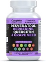 Resveratrol Supplement med Quercetin, Berberine, Grape frø ekstrakt & polyphenol blanding for hud helse, immun støtte og antioksidant boost