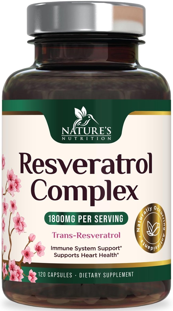 Resveratrol Supplement 1800mg - Ekstra styrke antioksidanter for sunn aldring og immun-støtte - hjertehelse og cellulære energistøtte - Ikke-GMO, Biotilgjengelig Trans-Resveratrol - 120 Vegan Kapsler