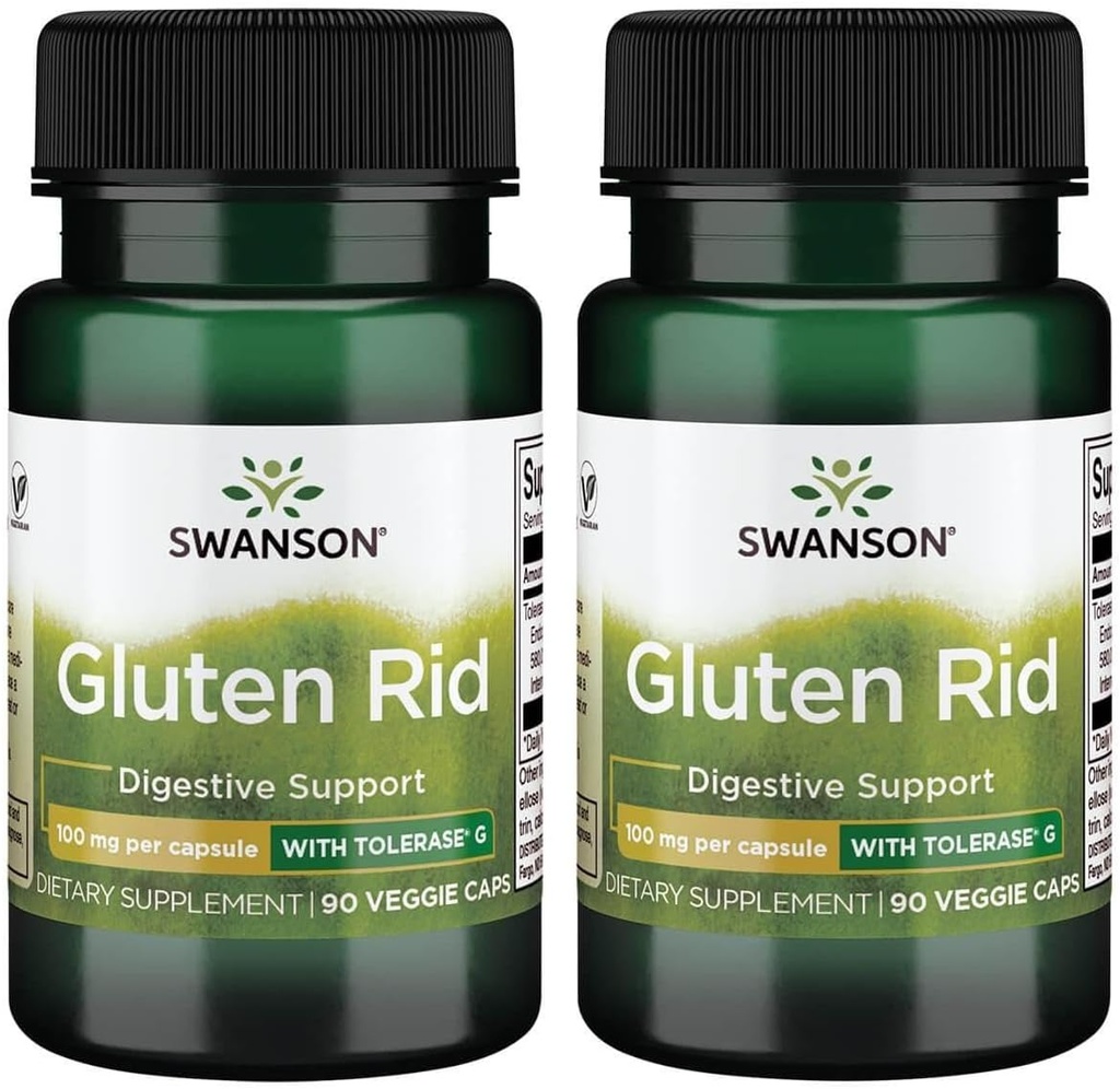 Swanson Gluten Rid med Tolerase G 100 mg 90 Veg Caps (2 Pakke)