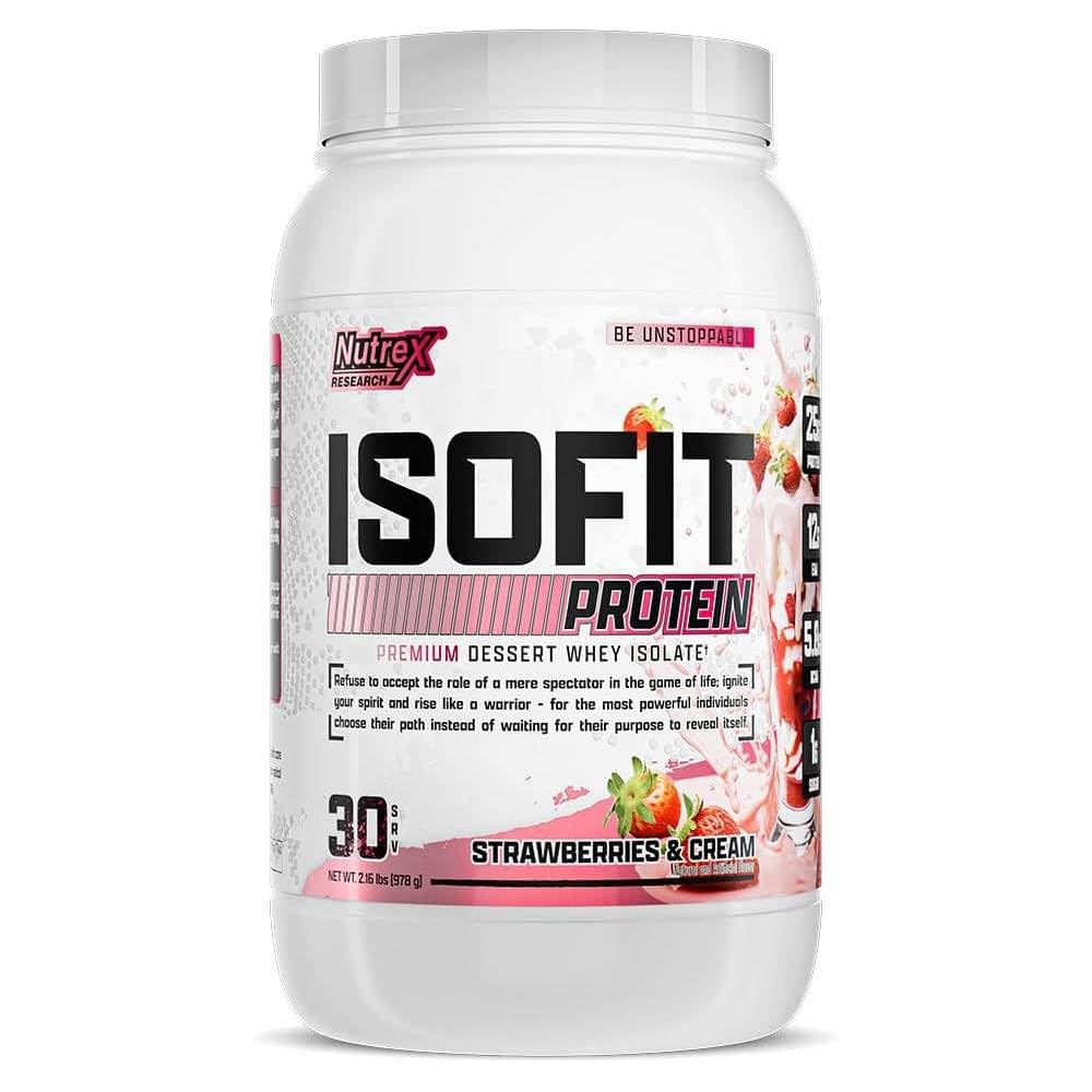 Nutrex Research IsoFit Whey Protein Powder Instantized 100% Whey Protein Isolate (30 Serveringer (pakke med 1), Jordbær og krem)