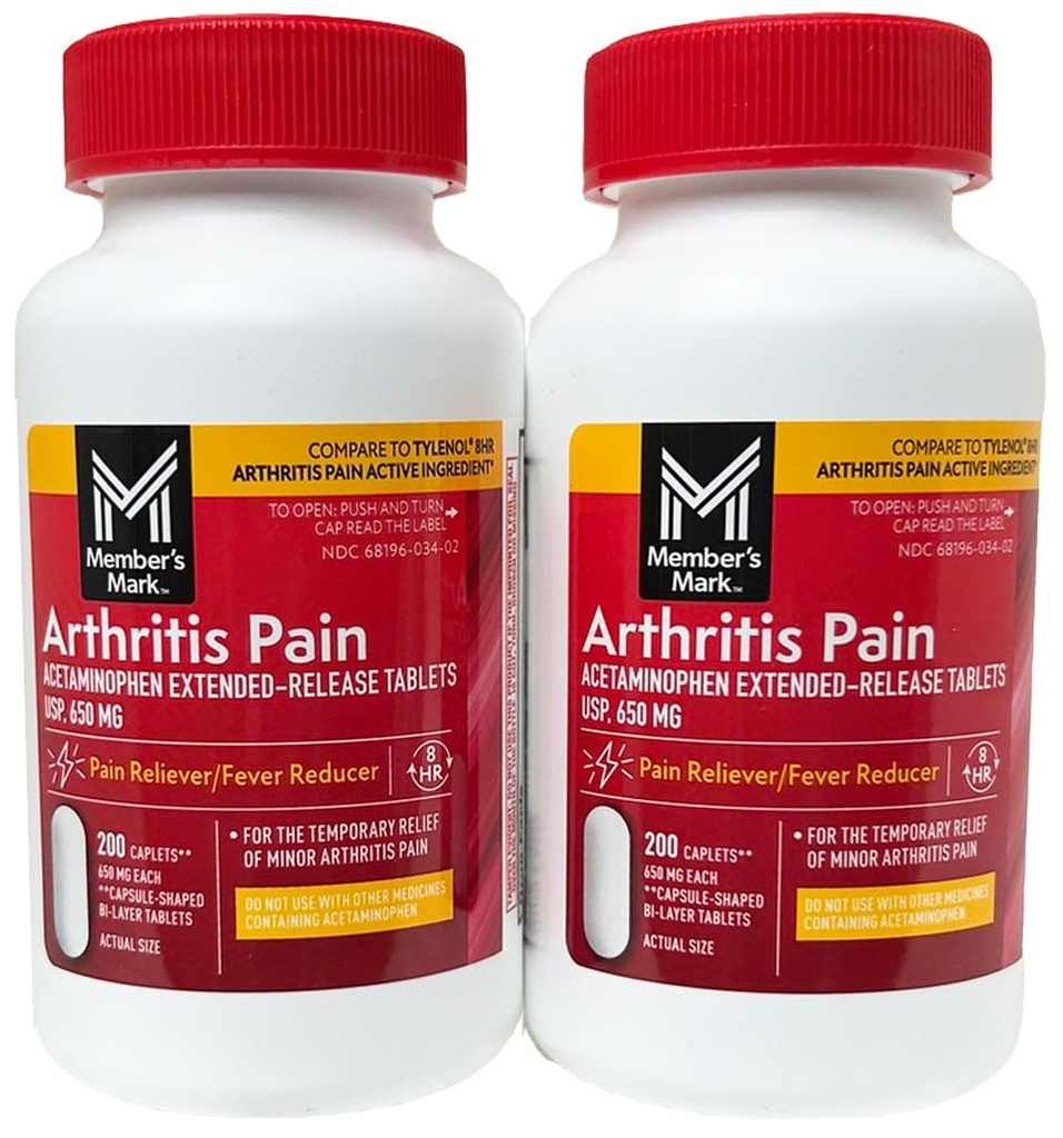 Sammenlign med Tylenol arthritis smerte aktiv ingredient. - Member's Mark - Arthritis Pain Reliever, Extended Release, Acetaminophen 650 mg, 400 CapletsQ