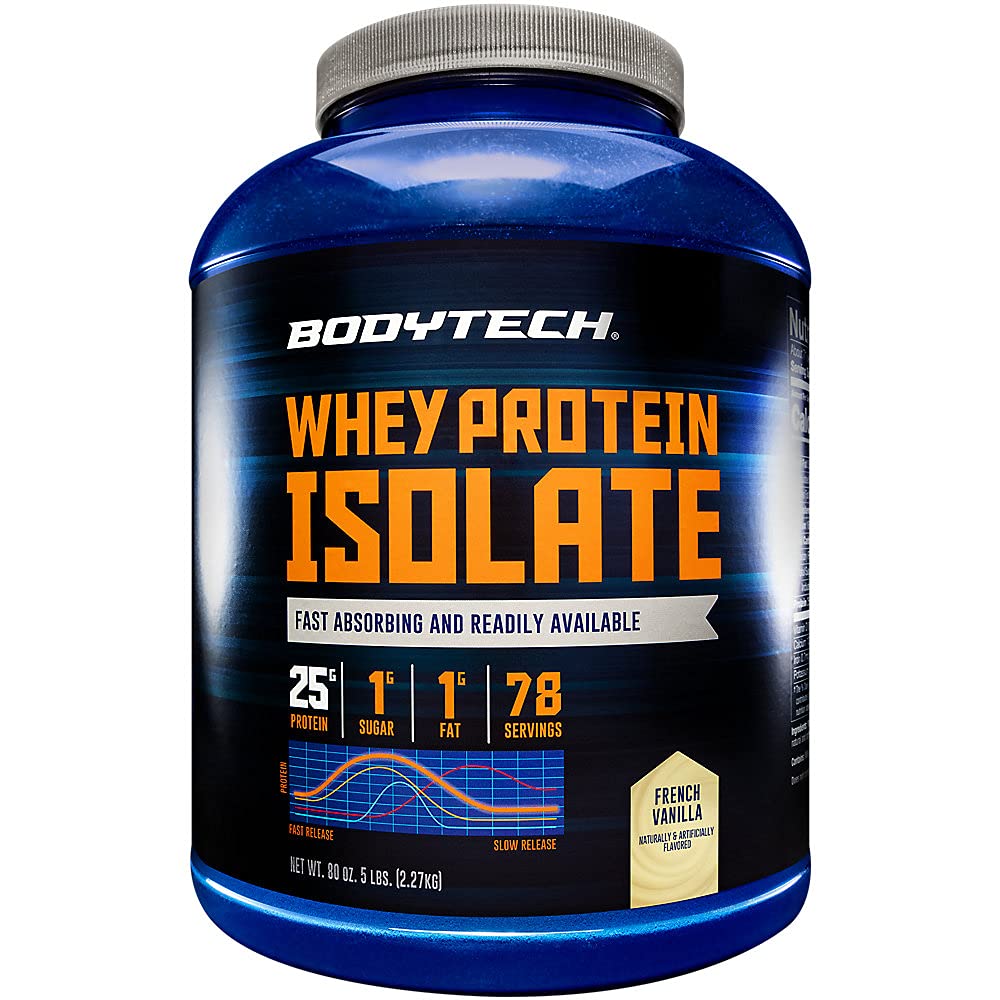 BODTECH Whey Protein Isolere pulver - med 25 gram protein per servering og BCAA - ideell for post-workout muskelbygging og vekst, inneholder melk og soya - Vanilla (5 pund)