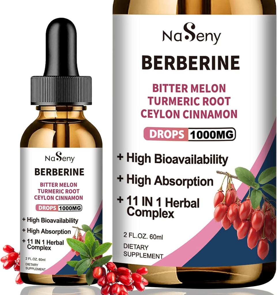 Berberine flytende dråper-berberine HCL dråper med ceylon kanel, bitter Melon, Turmeric, flytende herbal ekstrakt Supplement for immun- og digestion helse (60ml)