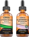 SBR Ernæring D3 + K2 og eldrebær Bundle Vitamin D3K2 (MK7) flytende dråper, Peppermynte, 1oz | Elderbær & Echinacea & vitamin C flytende dråper, 2oz | voksne og barn | Ikke-GMO, Glutenfri