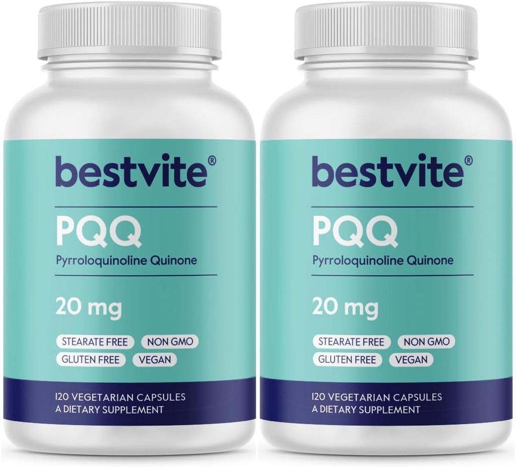 BESTVITE PQQ 20 mg (Pyrroloquinoline Quinone) (240 Vegetariske kapsler) (120 x 2) - Ingen stearates - Vegan - Ikke GMO - Glutenfri