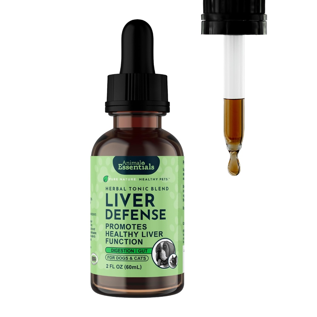 Dyr Essentials Liver Defense for hunder og katter - Liver Support, Melk Thistle, Dandelion, Flytende Supplement, Detox Blande, Liver Cleanser - 2 Fl Oz