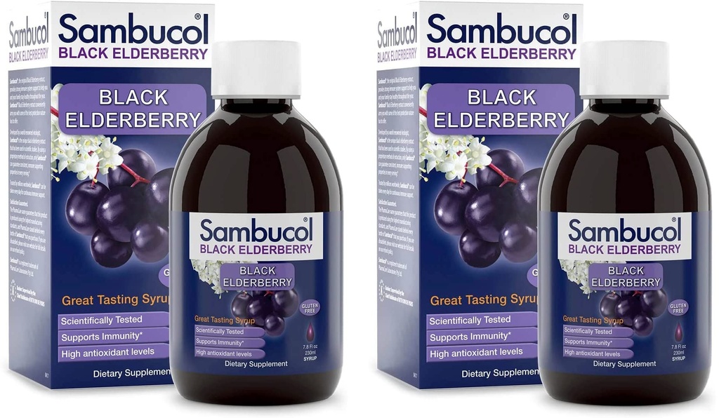 Sambucol Black Elderberry Syrup - Sambucus Elderberry Syrup, Black Elderberry Liquid, Immunstøtte, Høye antioksidanter, Glutenfri - Original Formula, 7,8 Fl Oz (Pack of 2)