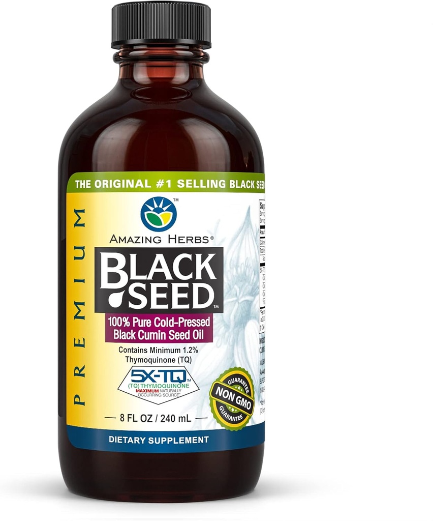 Amazing urter Premium Black Seed Oil - Glutenfri, ikke GMO, Cold Pressed Nigella Sativa Hjelpemidler i Digestive Helse, Immune Support, Hjernefunksjon - 8 Fl Oz