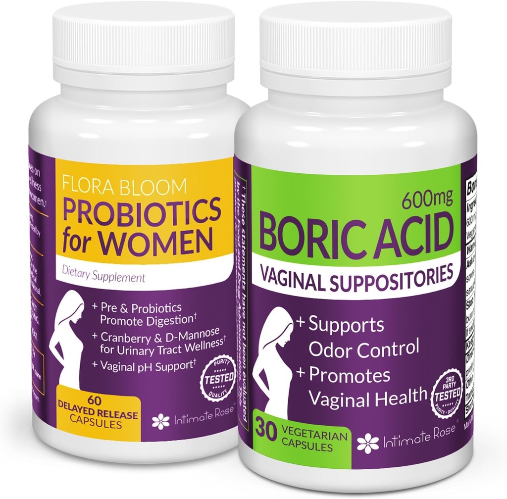 Spar 10% på feminine velvære Bundle - Boric Acid Suppositories & Vaginal Probiotika for pH Balance & Intimate Care