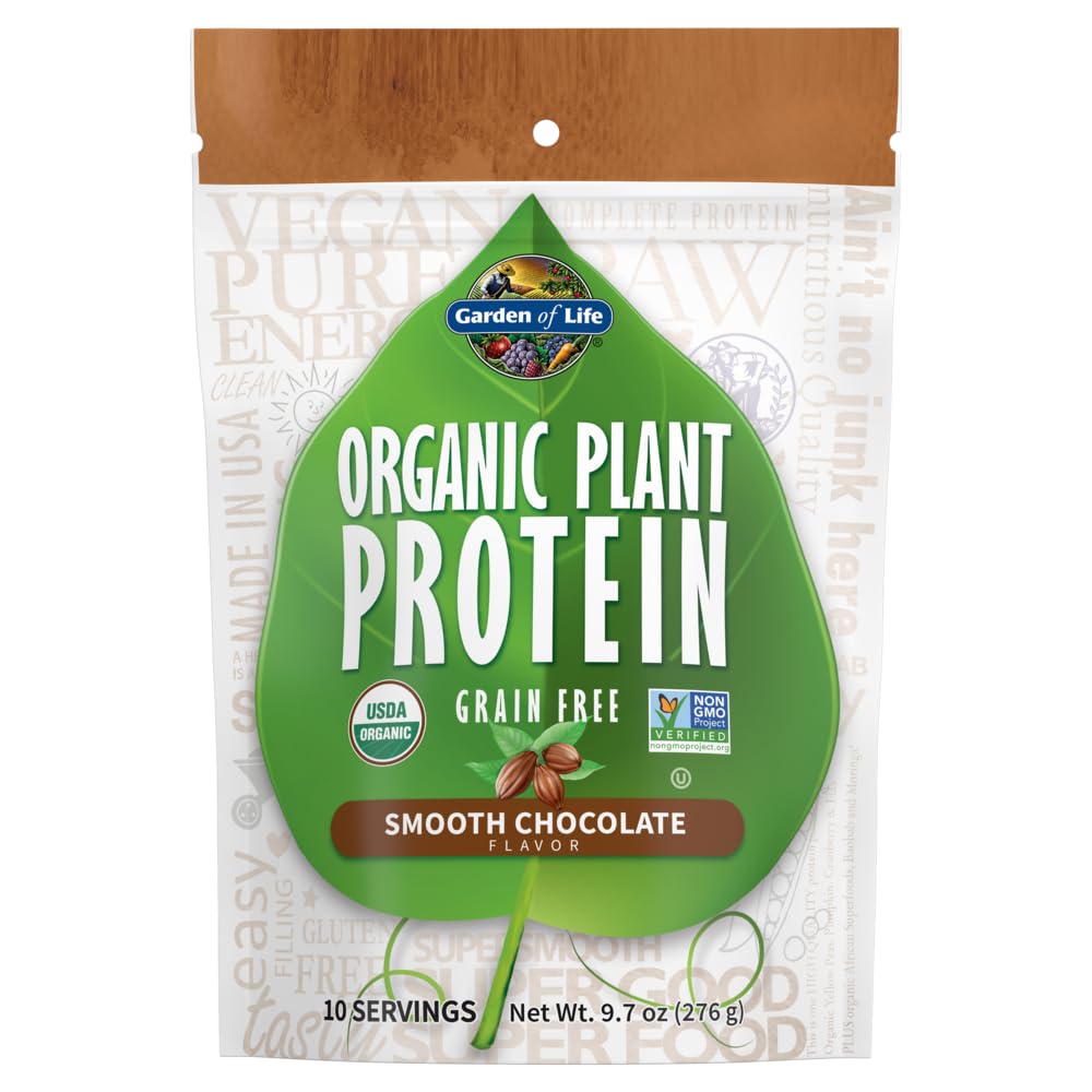 Livshage organisk planteprotein glatt sjokoladepulver, 10 serveringer - Vegan, korn gratis og glutenfri plante basert rist med 1 milliard CFU probiotika og enzymer, 15g protein