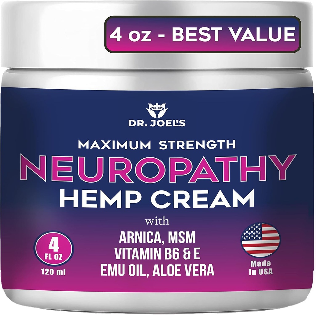 Dr. JOEL'S Neuropathy Cream - Maks styrke Nerve Relief Cream for føtter, hender, ben- 4 OZ Large - laget i USA