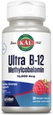 KAL Ultra B12 Metylkobalamin 10.000mcg, høy potens vitamin B-12 for sunn energi, metabolisme, nerve, rødt blodcelle støtte, * naturlig bringebær flavor, vegetarisk, 30 mikrotabletter, 30 serveringer