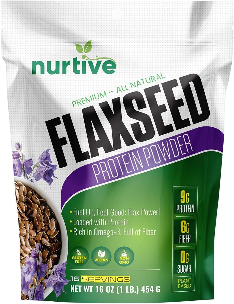 Flaksfrøproteinpulver - Plantebasert, rik på Omega-3 og antioksidanter - Ideell for post-workout gjenoppretting - ernæringsmessig boost for smoothies & Baking - ikke-GMO & Glutenfri (16 oz / 454g)