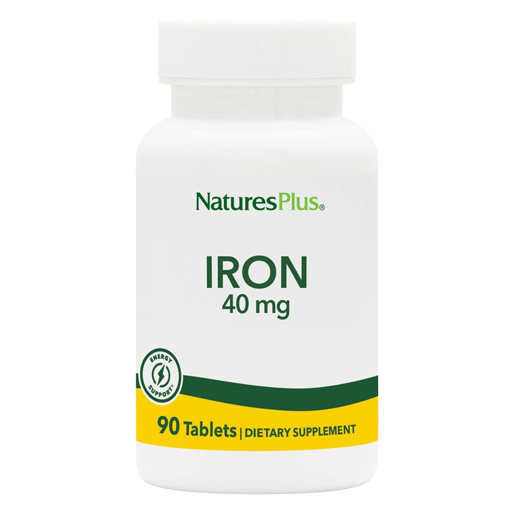 NaturesPlus Iron - 40 mg, 90 tabletter - Vegetarisk, Glutenfri - 45 Serveringer