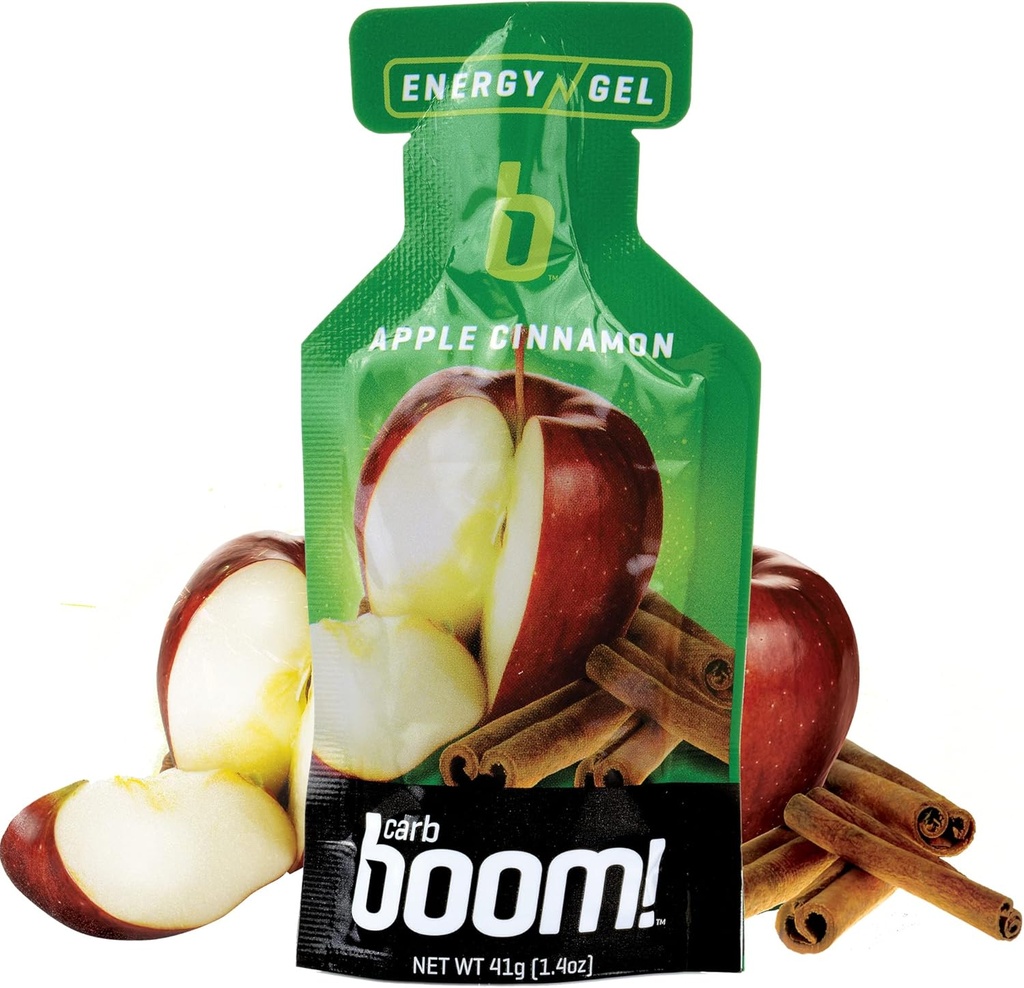 Boom Nutrition - Carb Boom Energy Gel - Fruit-Flavored Energy Gels - Workout Gel - Energy Gel for Sykling - Running Gel - Natural Energy Gel - Apple Cinnamon (24 Pack)