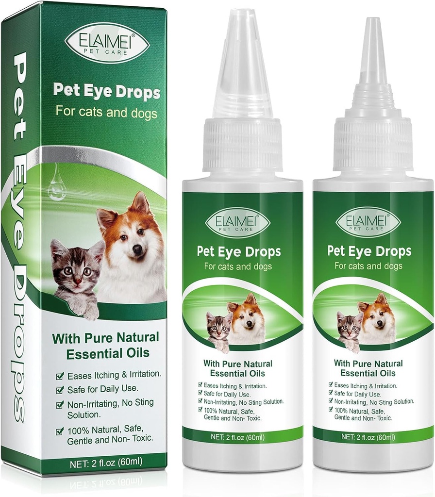 Øyedråper for hunder og katter, Gentle Formula Dog Eye Drops, Flush & Soothe Eye Irritations støtter øyne infeksjon Relief Eye Cleaner, - Pet Eye Gentle Care Supplement Cats Drops for øyne - 4.04 fl oz