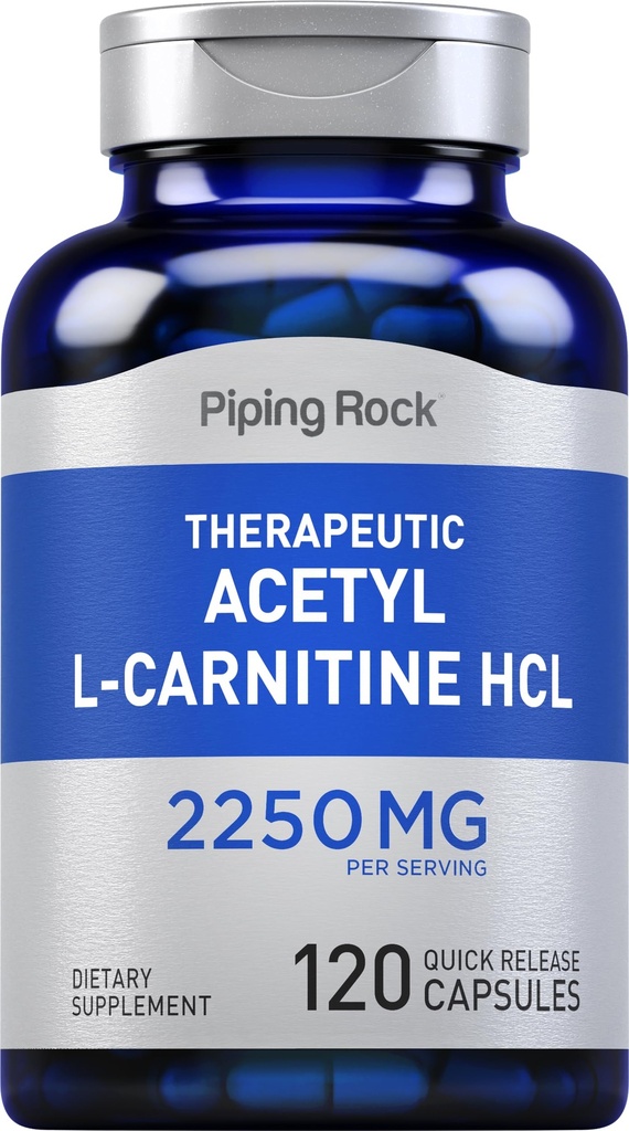 Piping Rock Acetyl L-Carnitine HCL 2250mg | 120 kapsler | Terapeutisk Supplement | Ikke-GMO, Glutenfri