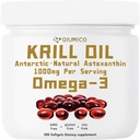 Antarctic Krill Oil Supplement, rik på Omega-3s EPA, DHA & Astaxanthin, 1000mg Per Serving, Supplement for hjerte og immunitet, 300 Soft-Gels