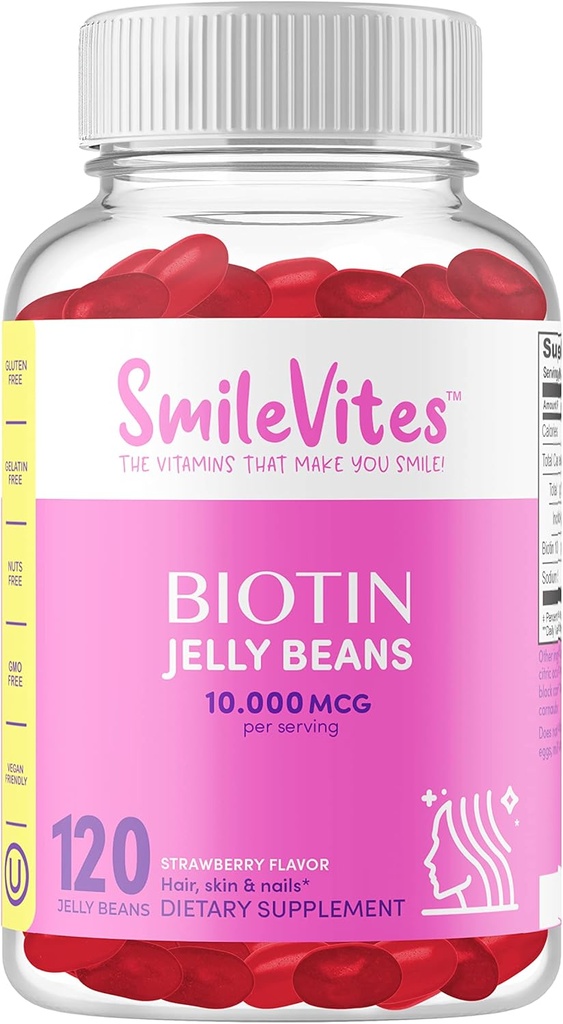 Heartland Pharma Biotin 10 000 MGC Jelly Beaner Håret, huden og neglene støtte | Vegansk, Glutenfri, Ikke-GMO & Kosher Vennlig | Jordbær Flavor | 120 Count