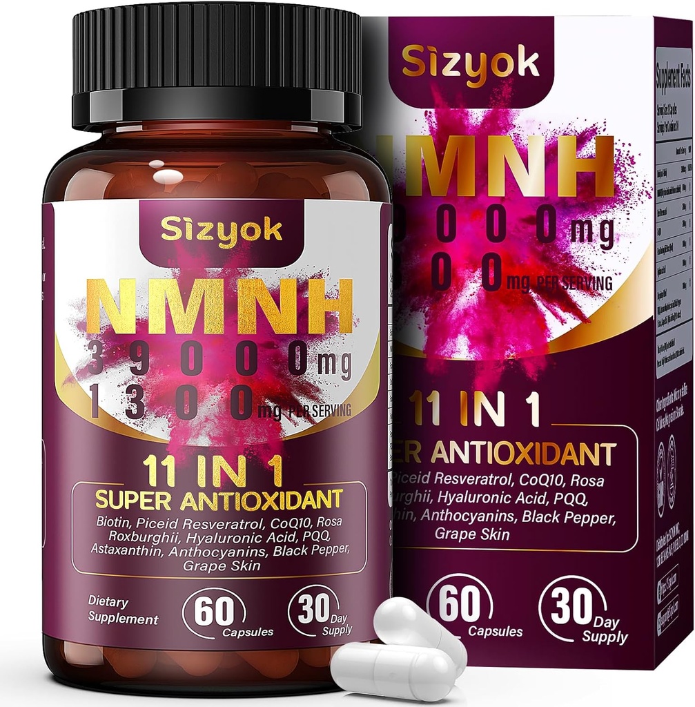 11-i-1 NMNH (Dihydronotinamid Mononukleotid), 600 mg per servering, NAD+ Supplement med Resveratrol, CoQ10 for å støtte NAD+ Nivåer, NMNH Supplement for anti-aldring, 60 greve, 30 dagers forsyning-99