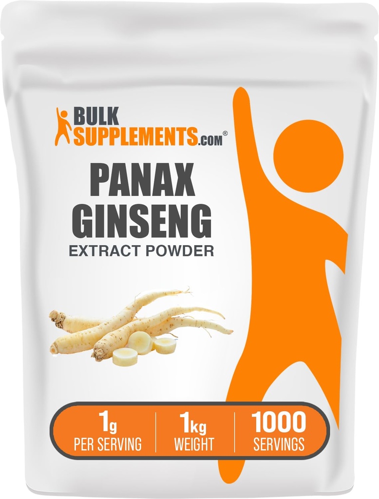 BulkSupplements.com Ginseng Root Extract pulver - Panax Ginseng Supplement, Herbal Supplement - Vegansk & Glutenfri, 1g per servering, 1kg (2,2 lbs) (Pack of 1)