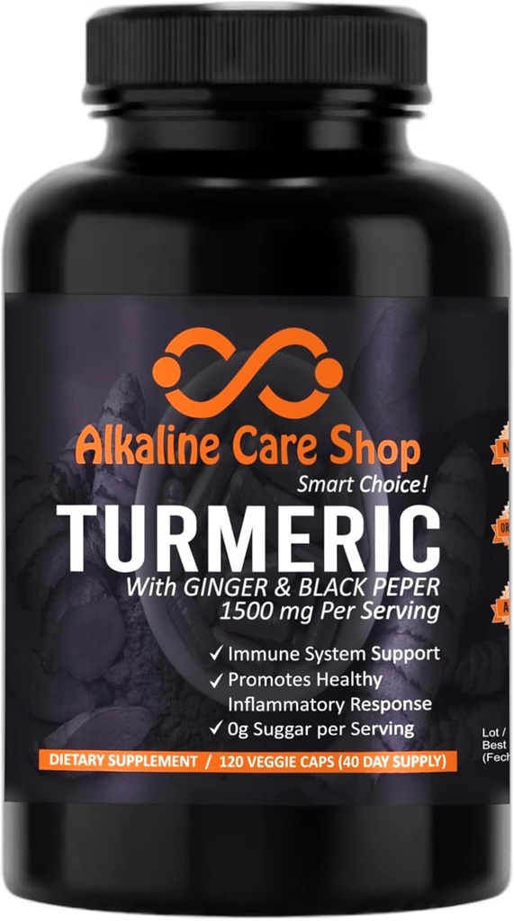 Alkalin Care |Turmeric Curcumin Supplement 1500mg med organisk gurkemeie, Ginger og svart pepper for beste absorpsjon |Non-GMO | Felles & sunn betent svar støtte (120 Veggie Capsules)
