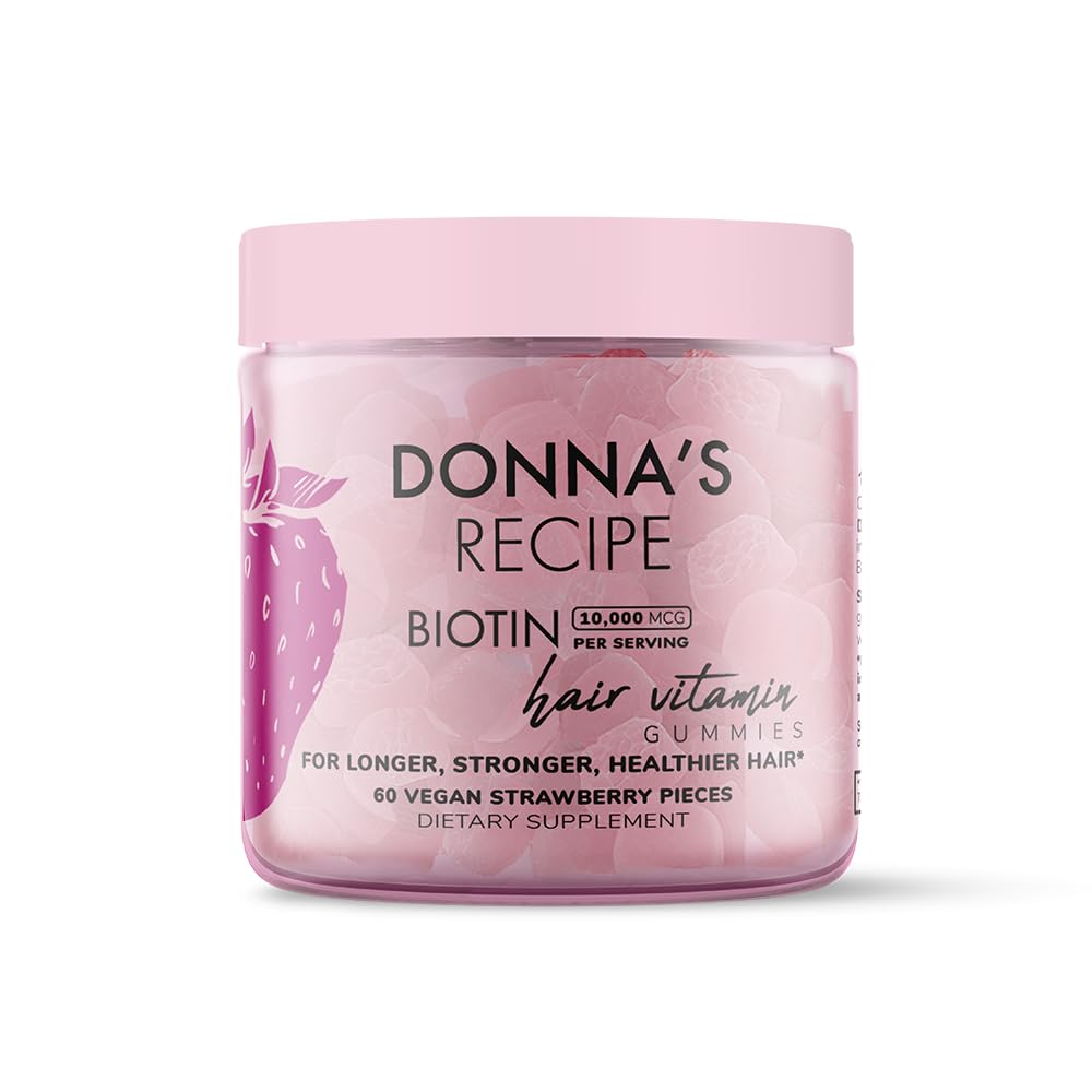 Donnas oppskrift av Temodal Brown | Vegan Strawberry Biotin Hår, hud og negler Gummies – 10 000 mcg Biotin, Ren, Ikke-GMO, Glutenfri, 60 gummier