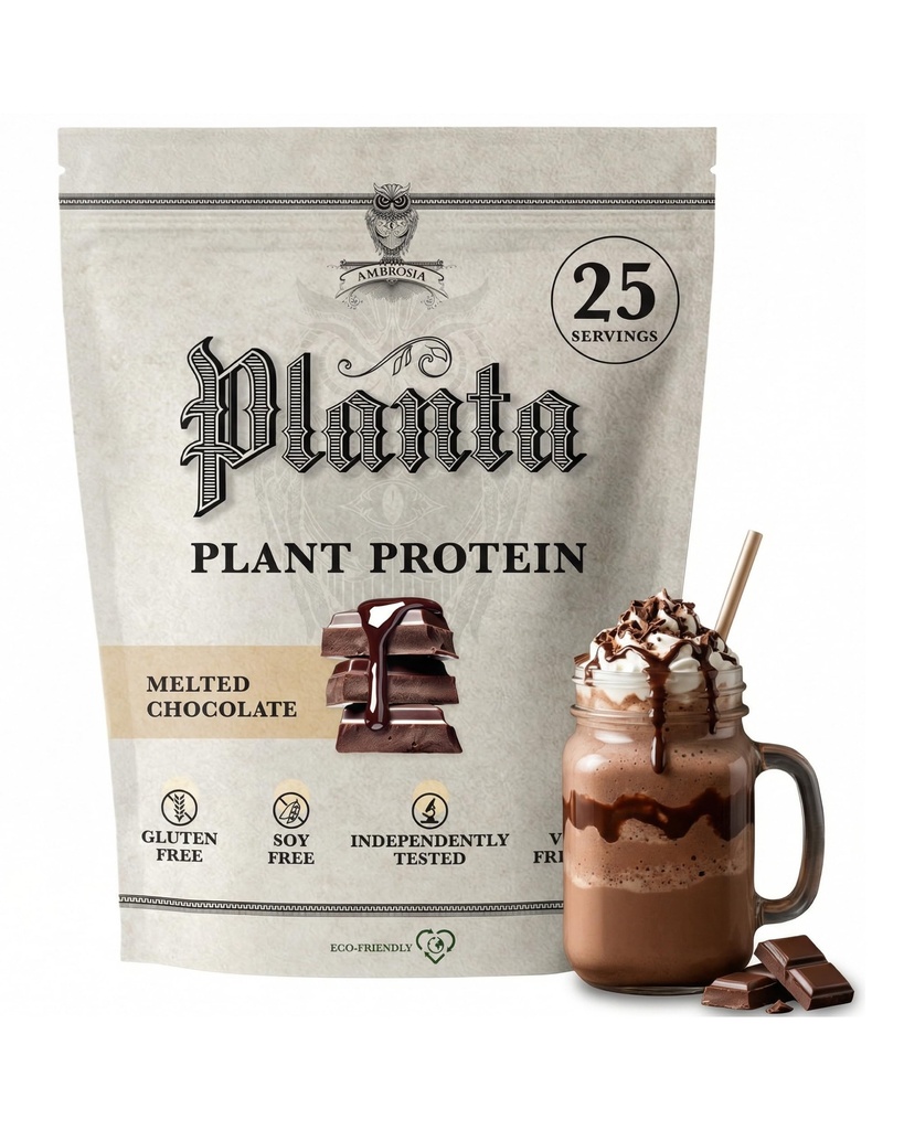 Ambrosia Planta - Premium plantebasert protein | Vegansk og ketovennlig | Gourmet flavors uten blooting eller mage Upset | Gluten & soya gratis | Nei tilsatt sukker | 25 Services | Smeltet sjokolade