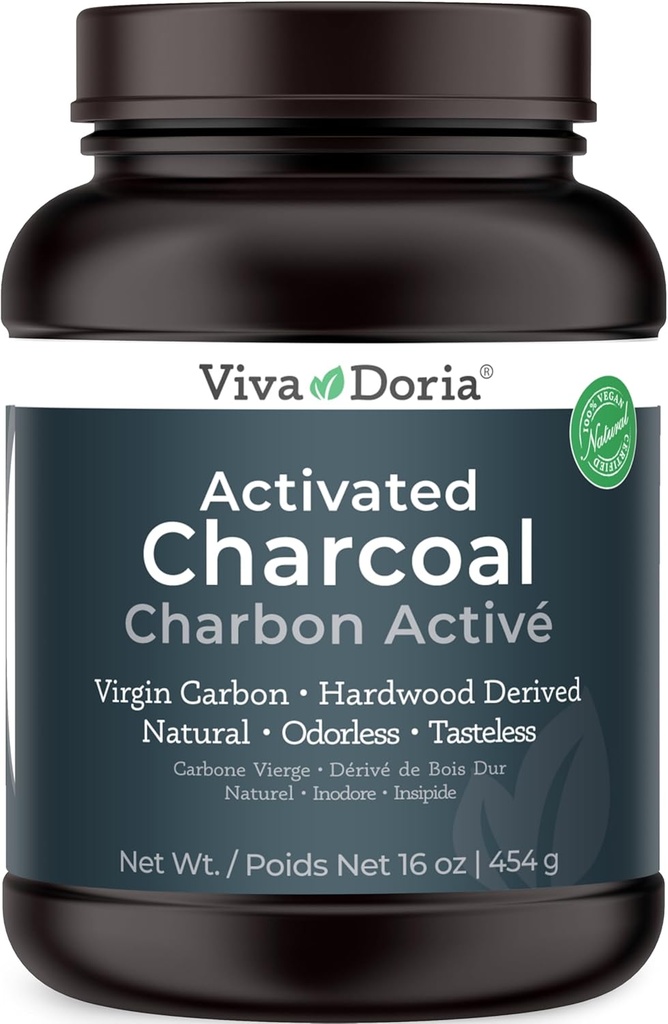 Viva Doria Jomfru Aktivert Charcoal Powder, Hardwood avledet, Mat Grade, 16 Oz (1 pund)