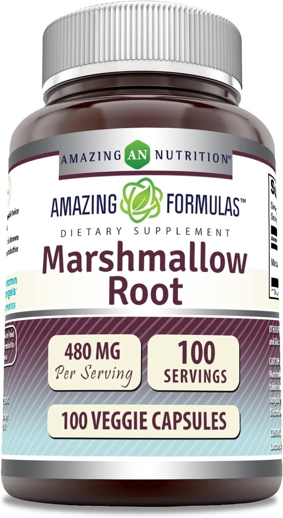 Amazing Formler Marshmallow Root Supplement  480 480 Mg Per Serving | 100 Veggie Kapsler | Ikke-GMO | Glutenfri |