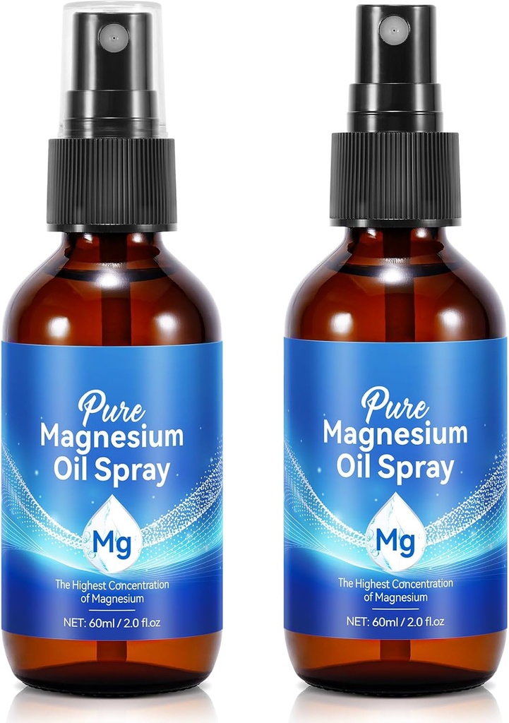 Topical Magnesium Olje Spray, ren magnesiumolje Spray for føtter, 100% ren, rask absorpsjon - naturlig kilde med kraftig blanding av essensielle oljer 2,02 fl oz (2 Fl Oz (Pack of 2))