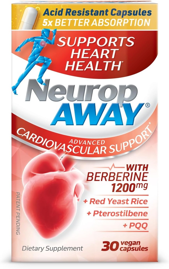 NeuropAWAY Cardiovaskulær støtte 30ct 1200mg Berberine PQQ Red Yeast Rice Pterostilbene