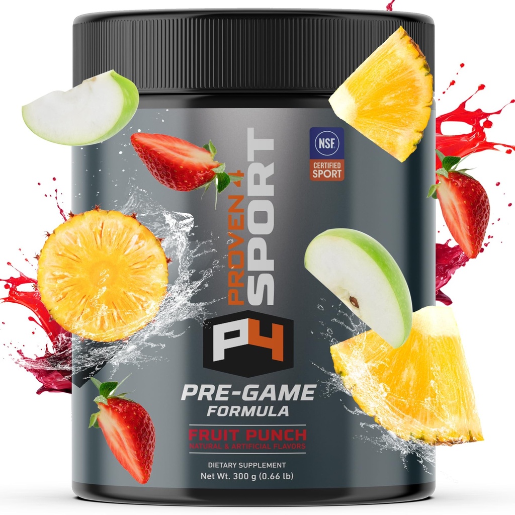 Proven4 Pre trening pulver for menn og kvinner med kreatin - Beta Alanine - koffein, NSF sertifisert preworkout energi Supplement Fruit Punch 30 serveringer
