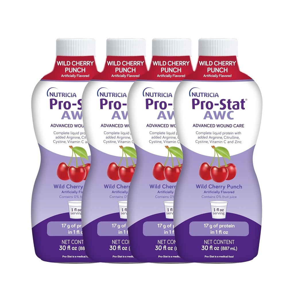 Pro-Stat Avansert sårpleie (AWC), konsentrert flytende protein medisinsk mat - Wild Cherry Punch Flavor, 30 Fl Oz flaske (sak 4)