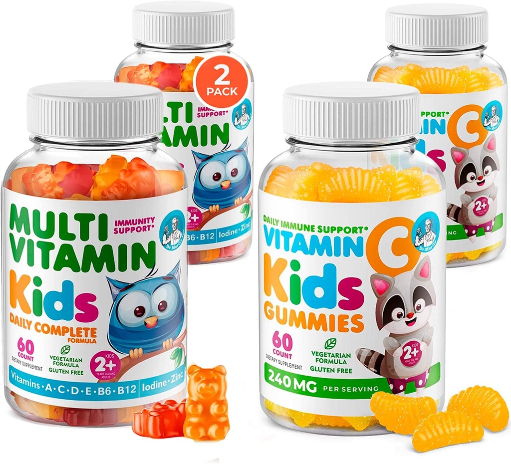 Dr. MORITZ Essential Vitamin Pair - Kids Multivitamin Gummies Bundle (60 greve, 2 pakke) med vitamin C (60 greve 2 pakke)
