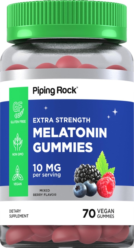 Piping Rock Melatonin Gummies 10 mg | 70 greve | Berry Flavor Supplement | Vegansk, ikke-GMO, Glutenfri