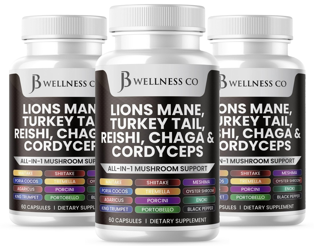 Lions Mane Supplement Kognitiv støtte, Immune Helse med Tyrkia Tail 20in1 Mushroom Reishi Cordyceps Chaga med Marshmallow Root -180 greve