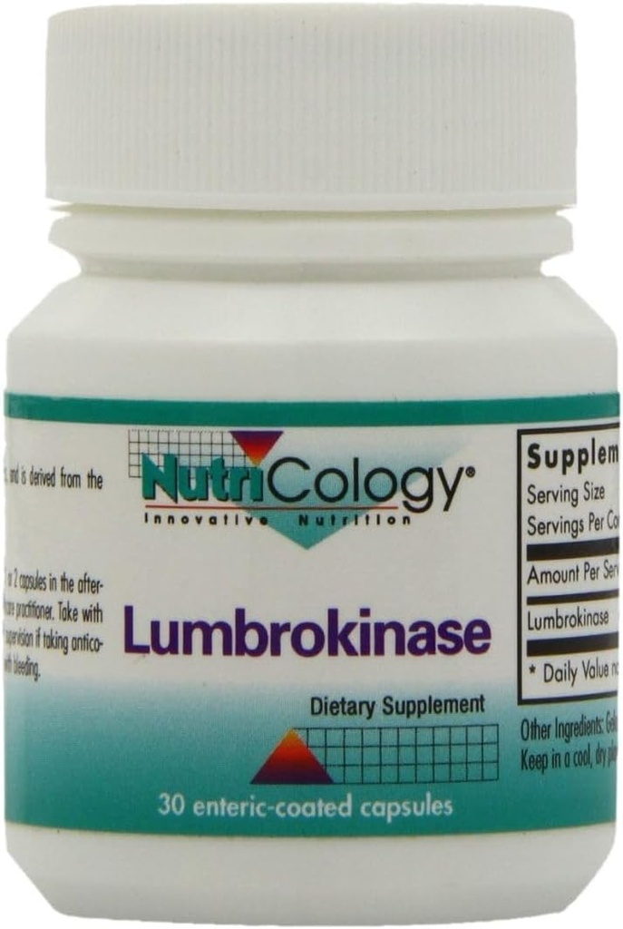 Nutricology Lumbrokinase Supplement - Cirkulerende systemstøtte, støtter blodsirkulasjon allerede i normalområdet - 30 forsinket frigivelse vegetariske kapsler