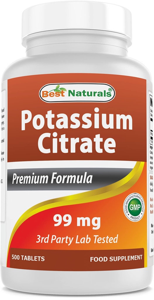Beste Naturals Kalium Citrate 99mg 500 tabletter - 3rd Party Lab Testet