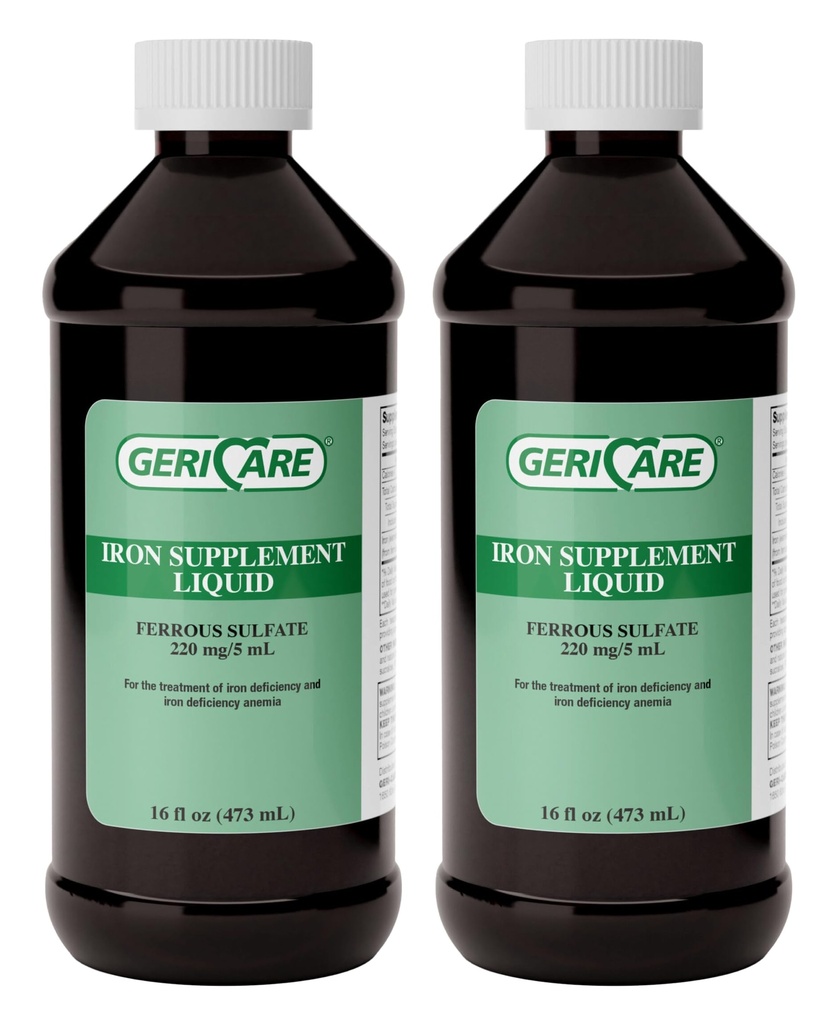 GeriCare 220 høy styrke flytende jerntilskudd | Flytende jern for voksne | for anemi og jernmangel | 220 mg jern per 5 ml dose. (Pack of 2)