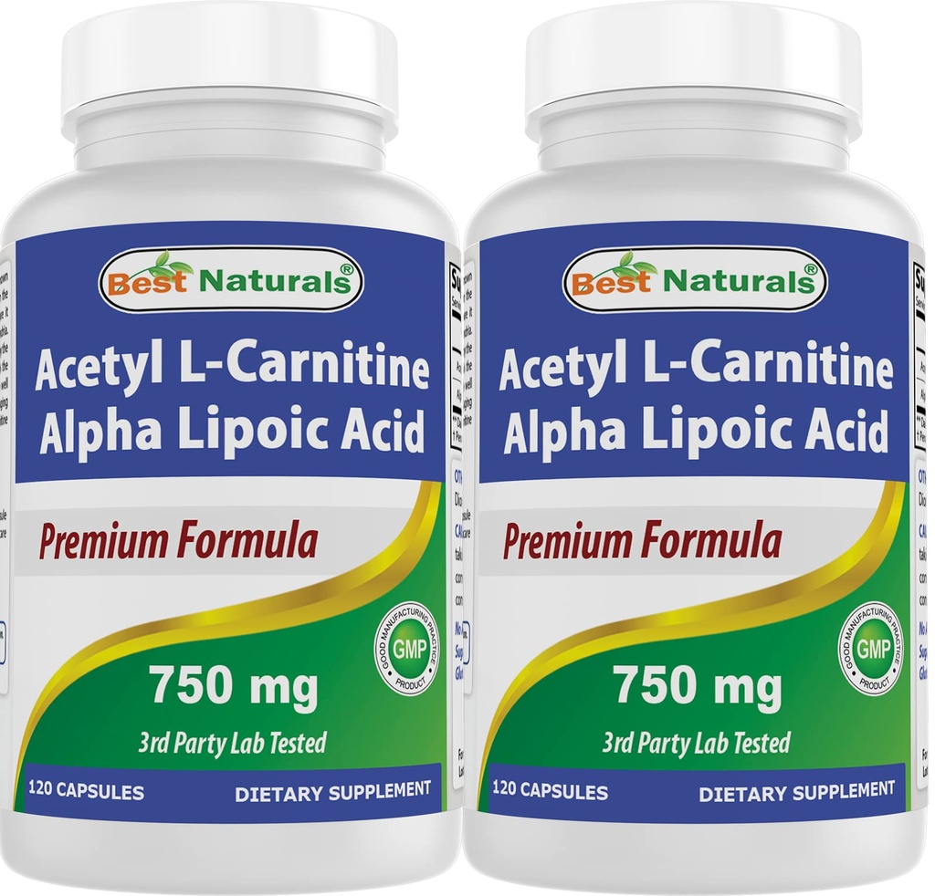 Best Naturals Acetyl L-karnitin og Alfa Lipoic Acid 750 mg 120 kapsler (120 tall (pakke på 2))