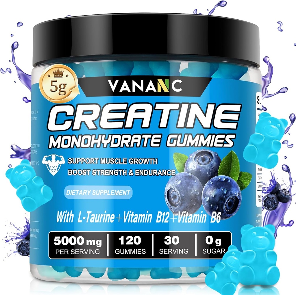 Kreatin Monohydrat Gummies 5000 mg for menn og kvinner, sukkerfri, lav i kalorier, med L-Taurin + vitaminer for å øke muskel styrke