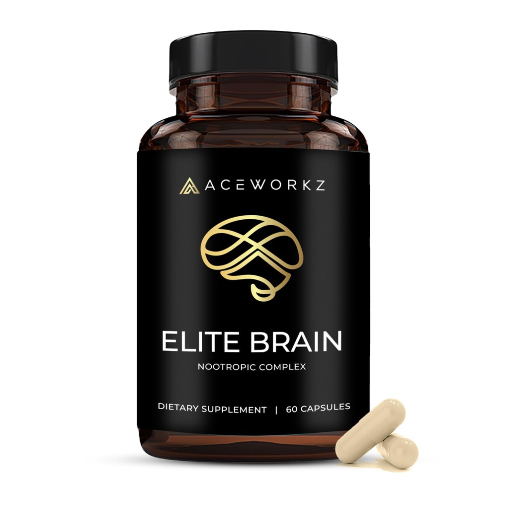 Elite Hjerne - Nootropic Supplement for fokus, minne og mental klarhet - ALCAR, Lions Mane, ALA, L-Theanine, vitamin B-kompleks - Naturlig energi, koffeinfri (60 kapsler)