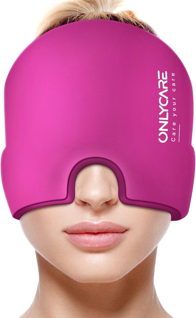 KUNCARE Migraine Relief Cap, oppgradert Odorless Migraine Ice Head Wrap, hodepine Relief Hat for Migraine, Hot Pink