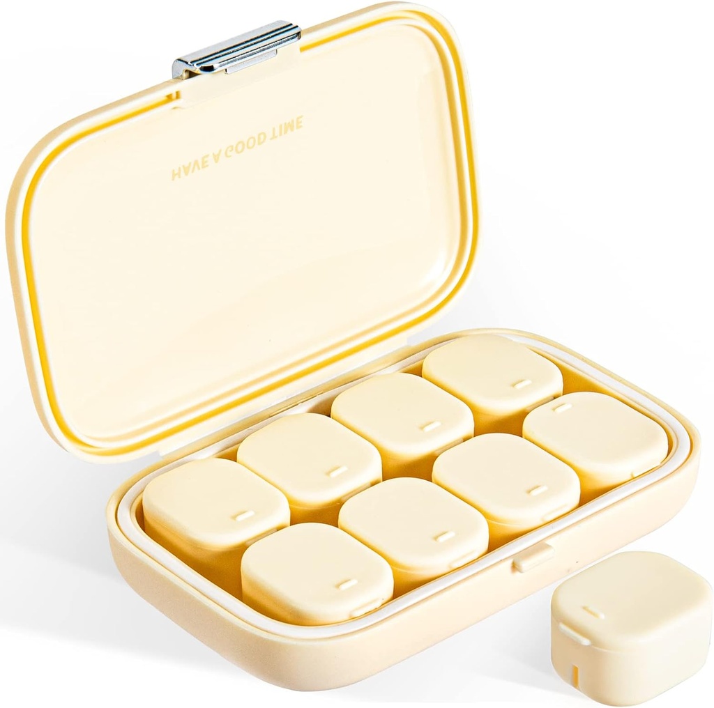 Daglig Pill Organizer, 8 Sammenligninger Bærbar Pill Case, Moisture-Proof Pill Case, Pill Dispensers, Reise piller Container, å holde vitaminer Pills Cod Liver Oil Vanlige tabletter (Cream White)